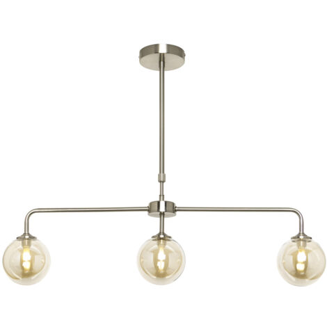 Litecraft Sitara Ceiling Pendant 3 Light With Tiinted Glass Shade - Satin Nickel