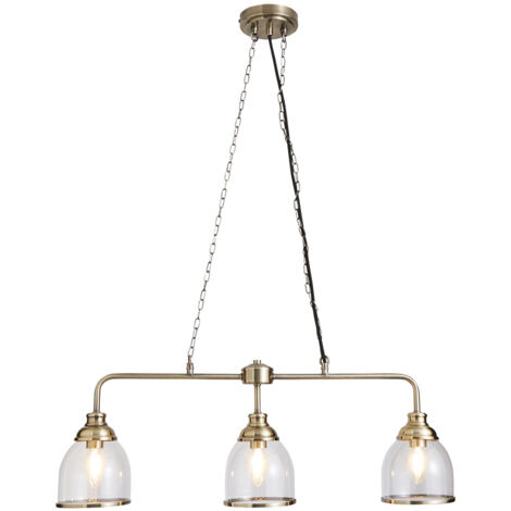 Litecraft Ingrid Ceiling Pendant Bar 3 Light With Glass Shades - Antique Brass