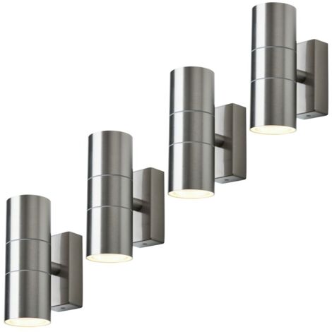Litecraft Kenn Up & Down Outdoor IP44 Wall Lights in Stainless Steel - 4 Pack