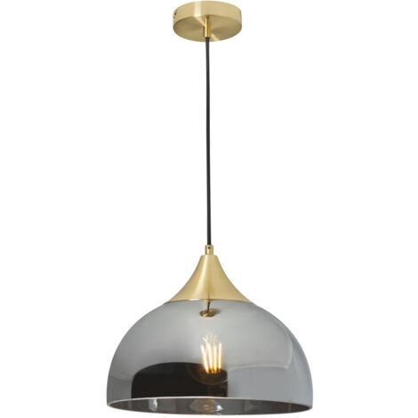 Litecraft Webster Ceiling Pendant Smoke Tinted Glass Shaded Light - Satin Brass