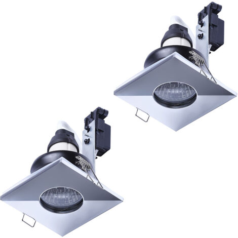 Litecraft Recessed Downlights Square Fixed IP65 Spotlights in Polished Chrome - 2 Pack