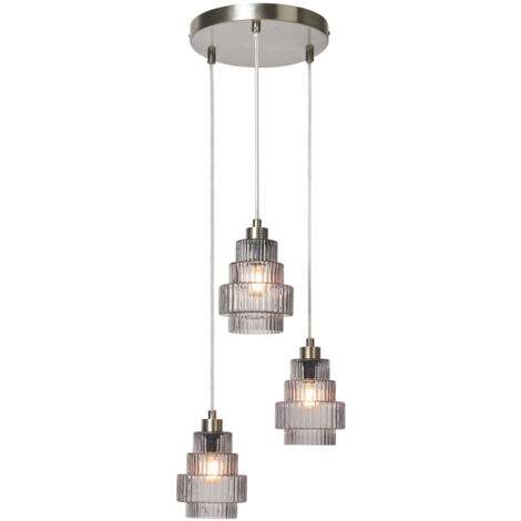 Litecraft Louisa Ceiling Pendant Cluster Smoke Tint Shaded 3 Light - Satin Nickel (1/5)