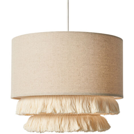 Litecraft Cassie Light Shade 2 Tiered Tassel Drum Easy Fit Lampshade - Natural (1/5)