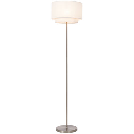 Litecraft Jayne Floor Lamp Base With 2 Tier White Drum Shade - Satin Chrome (1/5)