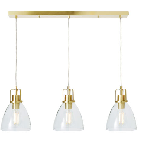 Litecraft Indy Ceiling Diner Pendant Clear Glass Shaded 3 Light - Satin Brass (1/5)