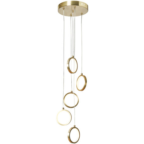 Litecraft Paola Ceiling Pendant Cluster Integrated LED Ring 5 Light - Satin Brass