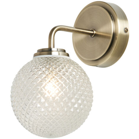 Litecraft Merrilyn Wall Light Bathroom IP44 Rated 1 Arm - Antique Brass, Clear (1/5)