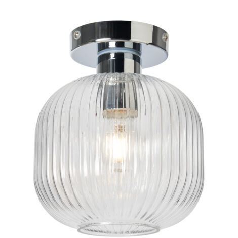 Litecraft Karson Ceiling Light Bathroom Ribbed Glass Flush Mount - Polished Chrome