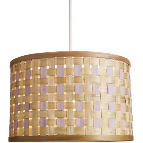 Litecraft Light Shade Woven Drum 35cm Easy Fit Ceiling Lampshade - Pink, Natural (1/5)