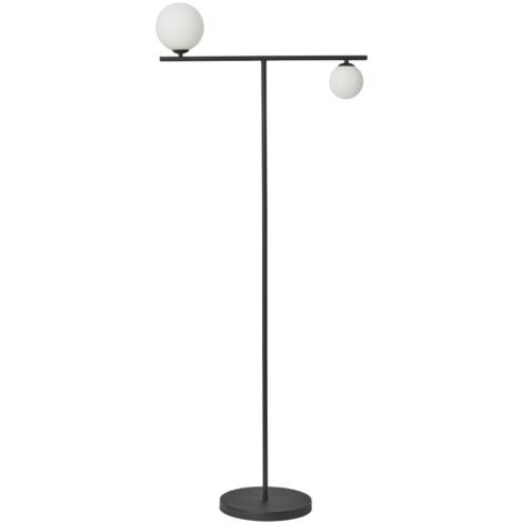 Litecraft Darl Floor Lamp 2 Light With Opal Glass Ball Shades - Black