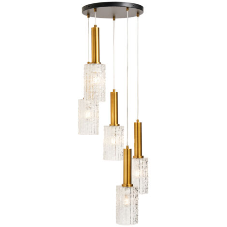 Visconte Hugo Sculpted Glass Cluster Ceiling Pendant 5 Light - Matte Black, Satin Brass