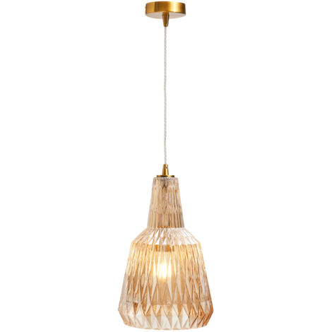 Visconte Mikael Ceiling Pendant Faceted Glass Shaded 1 Light - Satin Brass, Champagne Tinted (1/5)