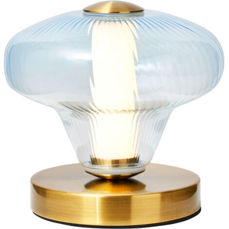 Visconte Elias Sky Blue Tinted Glass Table Lamp Integrated LED - Satin Brass