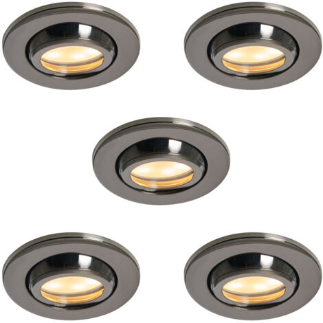 Litecraft Marlowe Fire Rated Tiltable Round IP65 Rated Recessed Downlights in Black Chrome - Pack of 5 (1/5)