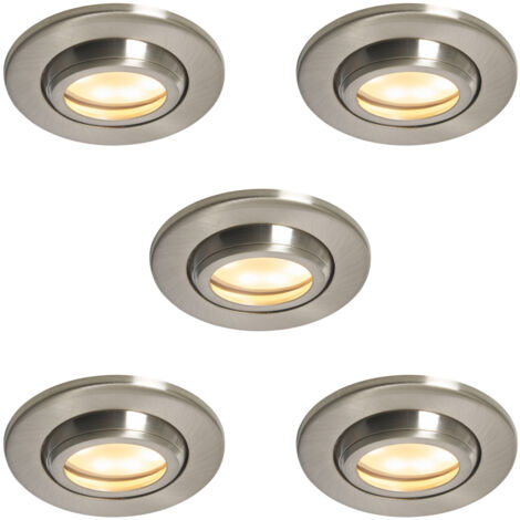 Litecraft Marlowe Fire Rated Tiltable Round IP65 Rated Recessed Downlights in Satin Nickel - Pack of 5 (1/5)