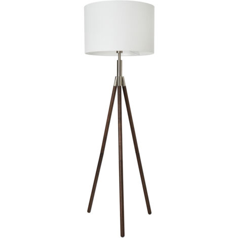 Litecraft Colson Wooden Tripod Floor Lamp With Satin White Shade - Dark Wood (1/5)