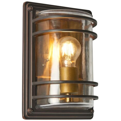 Litecraft Rico Wall Light Large Outdoor Lantern With Brass Accents - Ant Bronze