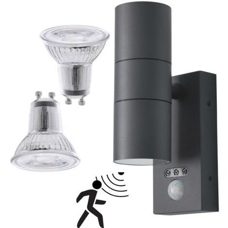 Litecraft Kenn Outdoor Up Down Wall Light With Sensor & LED Bulbs - Anthracite