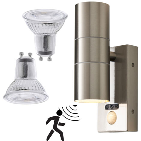 Litecraft Kenn Outdoor Up Down Wall Light With Sensor & LED Bulbs - Steel