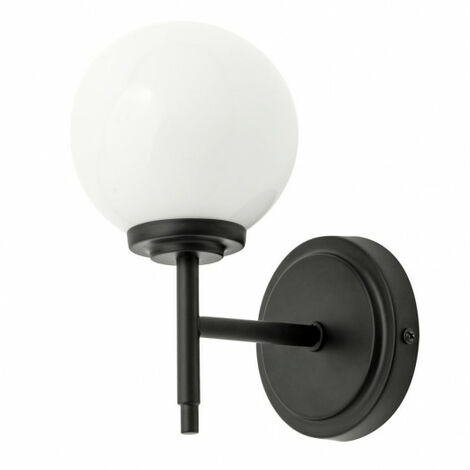 Litecraft Preston Wall Light Bathroom 1 Arm With Glass Globe Shade - Matte Black