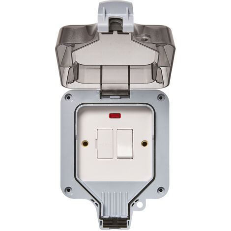 Litecraft Outdoor Fused Switch Spur 1 Gang With Red Neon Indicator - Grey