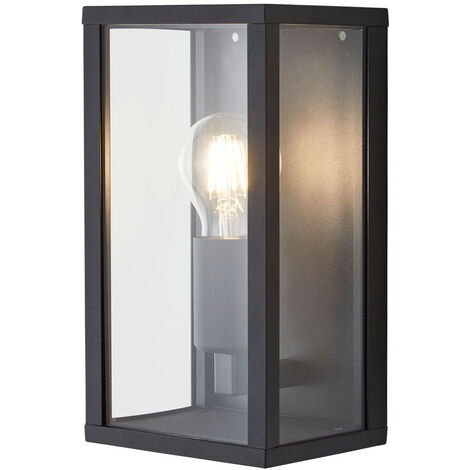 Litecraft Alders Wall Light Glass Panel Box Lantern Outdoor IP44 Fitting - Black (1/5)