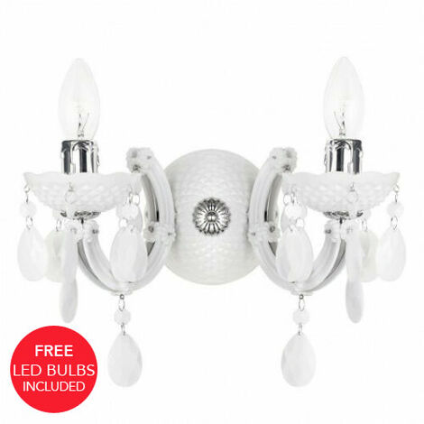 Litecraft Marie Therese Wall Light Crystal Effect 2 Arm & Free LED Bulbs – White
