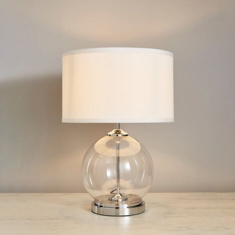 Litecraft Rhonda Table Lamp Large Globe Glass Base With White Shade - Chrome