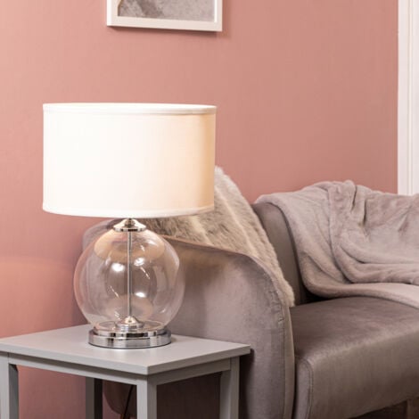 Litecraft Rhonda Table Lamp Large Globe Glass Base With White Shade - Chrome
