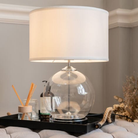 Litecraft Rhonda Table Lamp Large Globe Glass Base With White Shade - Chrome