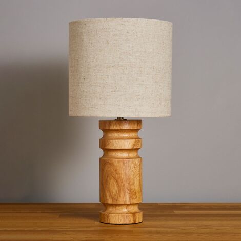 Litecraft Roland Table Lamp Wooden Base With Fabric Drum Shade