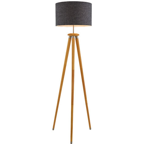 Litecraft Willow Floor Lamp Wooden Tripod Base With Grey Drum Shade - Natural (1/5)