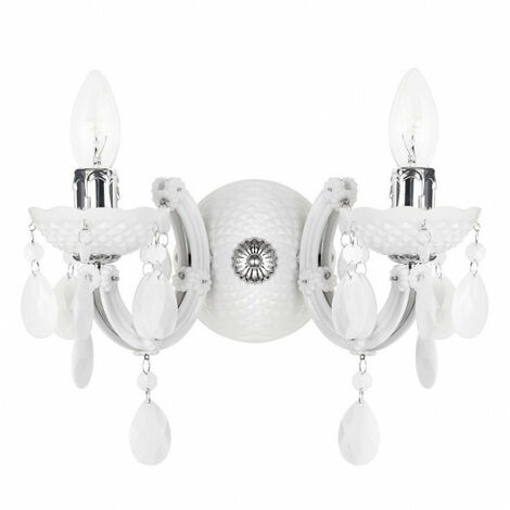 Litecraft Marie Therese Wall Light Crystal Effect Candle E14 2 Arm - White