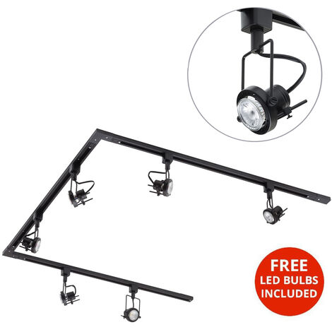 Litecraft 3 Metre U Shape Track Light With 6 Greenwich Fixture & LED Bulbs - Black (1/3)