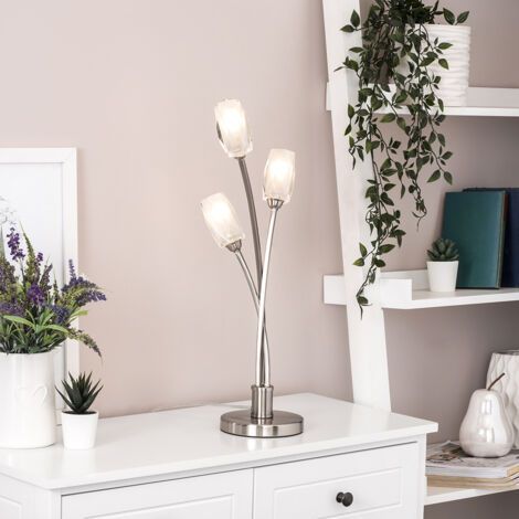Litecraft Macti Table Lamp 3 Arm Base With Cut Glass Shades - Satin Nickel