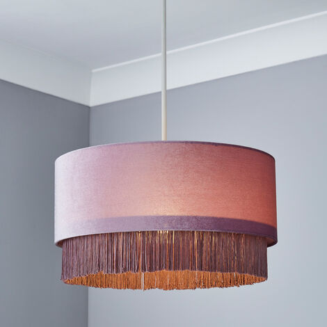 Litecraft Tess Light Shade 35cm Fringed Easy Fit Ceiling Lampshade - Lilac