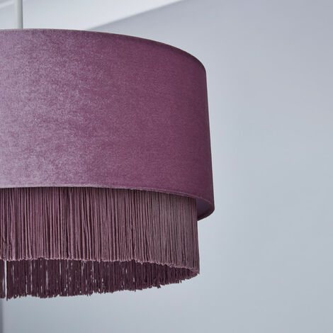 Litecraft Tess Light Shade 35cm Fringed Easy Fit Ceiling Lampshade - Lilac