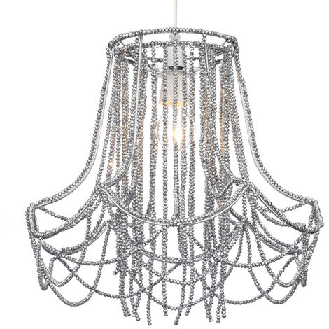 Litecraft Light Shade Beaded Easy Fit Ceiling Lampshade - Smoke Tint (1/2)