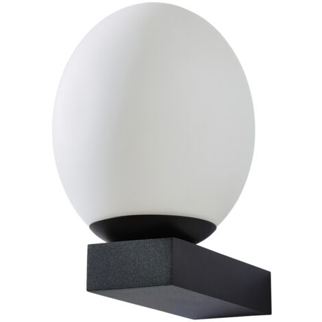 Litecraft Ovo Wall Light Bathroom IP44 1 Arm With White Glass Shades - Black
