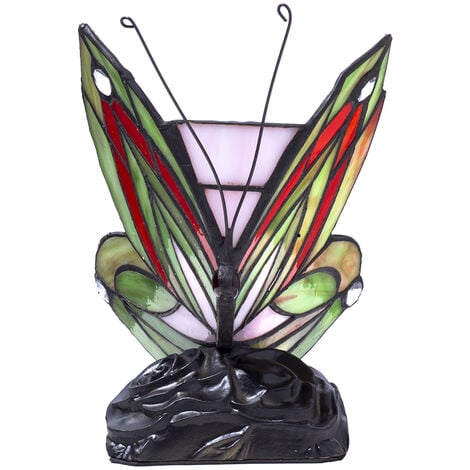 Tiffany by Tiff Table Lamp Butterfly Styled Base - Red, Black Litecraft