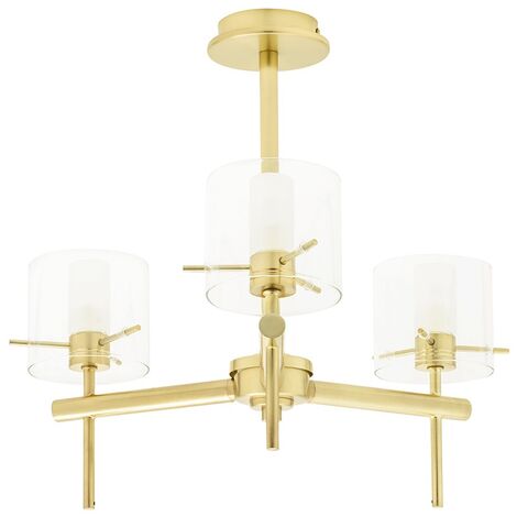 Litecraft Lincoln Semi Flush Bathroom Ceiling 3 Light With Glass Shades - Brass