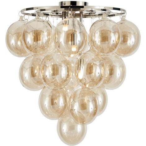 Visconte Maiori Ceiling Light Large Flush with Champagne Tint Shades - Nickel (1/5)