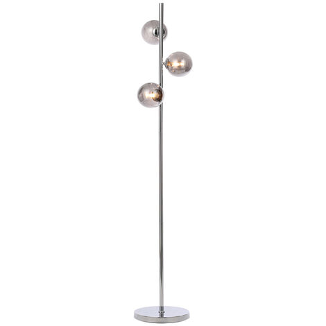 Litecraft Laszlo Floor Lamp 3 Light With Smoke Tint Ball Shade - Polished Chrome
