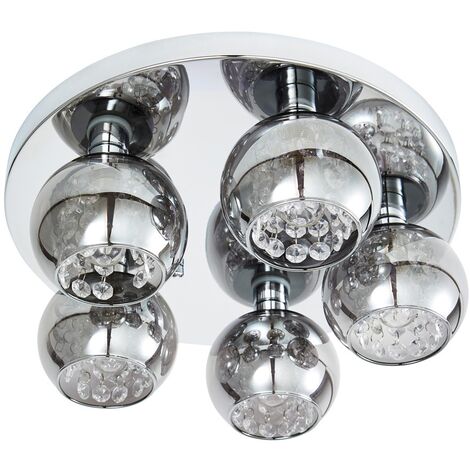 Litecraft Seren Ceiling Light Bathroom Flush 5 Arm With Smoke Shade - Chrome