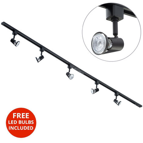 Litecraft 2M Kitchen Track Light With 5 Harlem Fixture & LED Bulbs - Black (1/3)