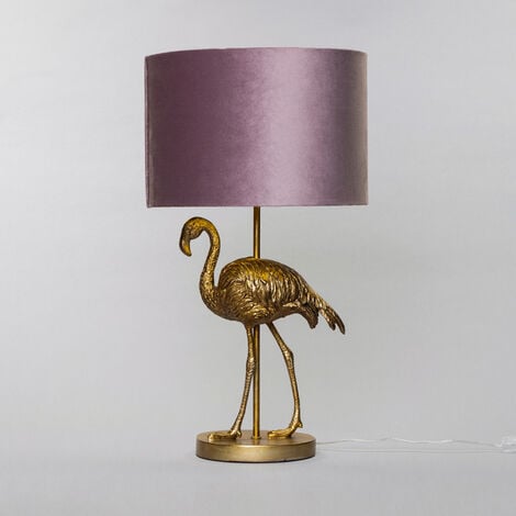 Litecraft Fliss Table Lamp Flamingo Style Base With Pink Velvet Shade - Brass