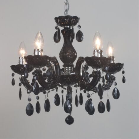 Litecraft Marie Therese Chandelier Ceiling Light Crystal Effect 5 Arm - Black