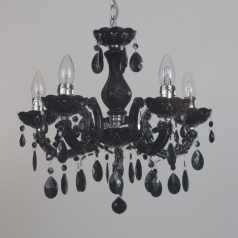 Litecraft Marie Therese Chandelier Ceiling Light Crystal Effect 5 Arm - Black