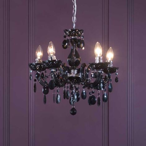 Litecraft Marie Therese Chandelier Ceiling Light Crystal Effect 5 Arm - Black