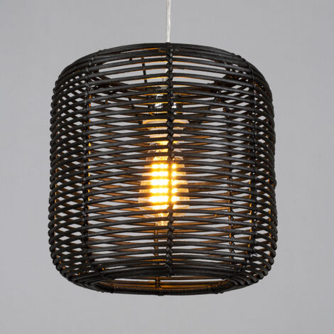 Litecraft Light Shade 28.5cm Easy Fit Rattan Ceiling Lampshade – Black